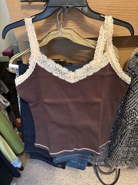 Tribal Brown Camisole with Cream Lace Trim